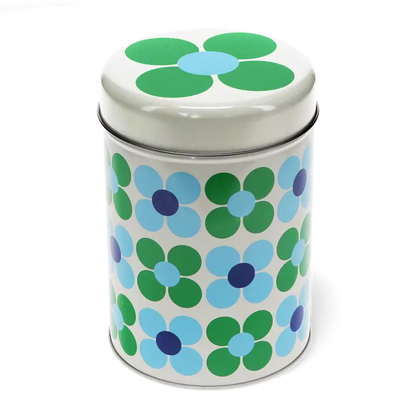 Caixa de lata fina blue and green daisy