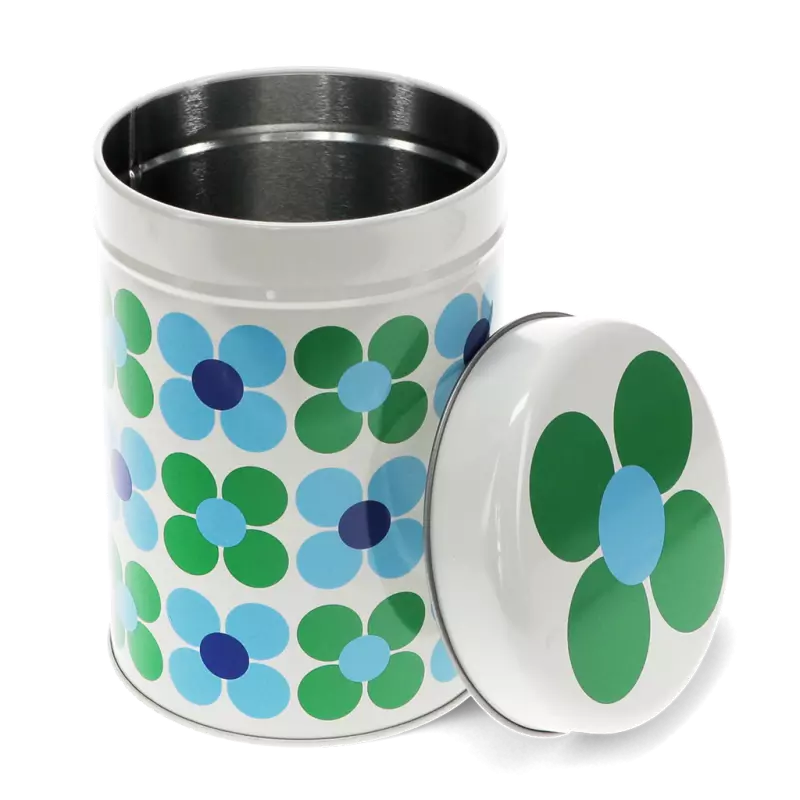 Caixa de lata fina blue and green daisy