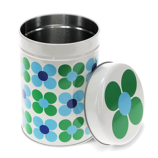Caixa de lata fina blue and green daisy