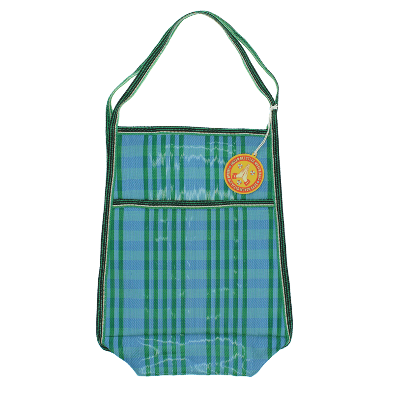 Saco em tecido reciclado com bolso lateral - Azul e verde