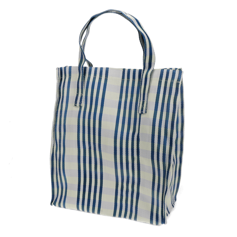 Saco de compras reciclado em tecido - Branco e azul
