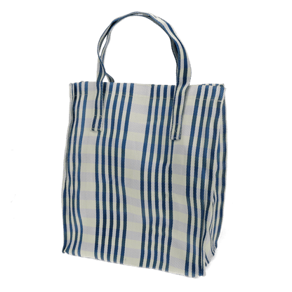 Saco de compras reciclado em tecido - Branco e azul