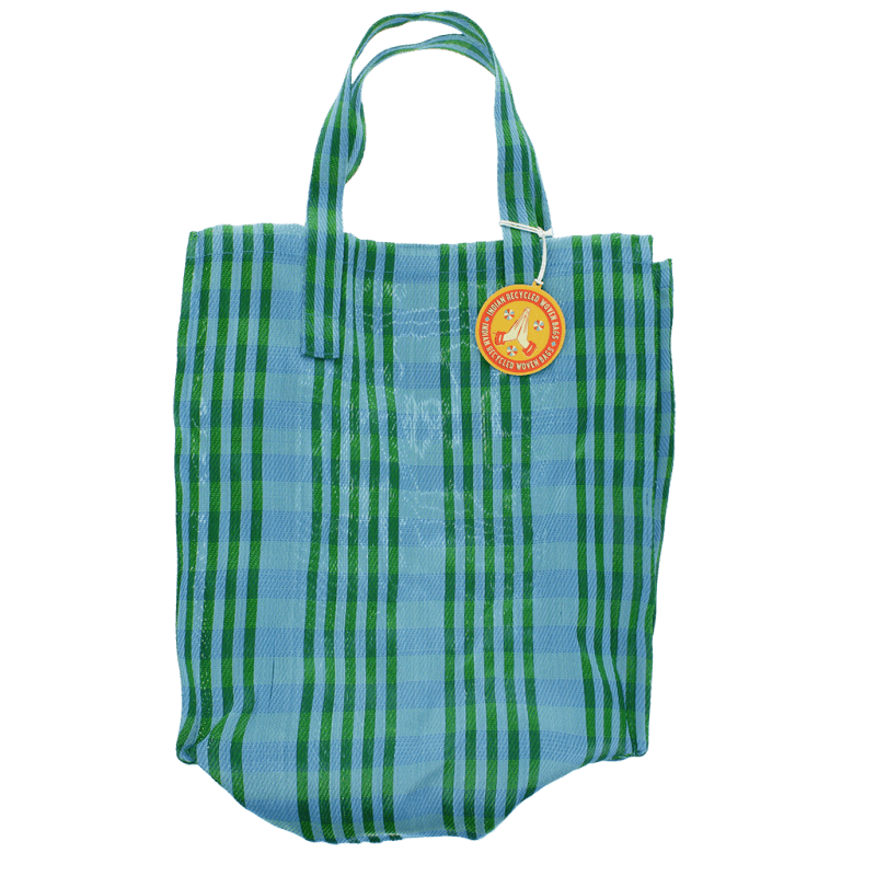 Saco de compras reciclado em tecido - Azul e verde