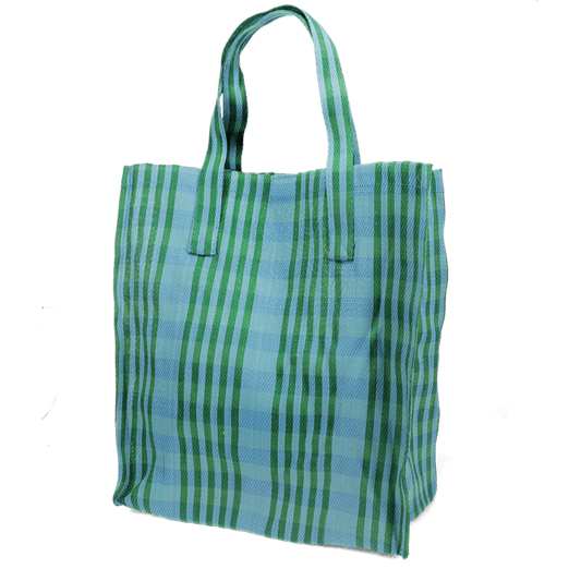 Saco de compras reciclado em tecido - Azul e verde