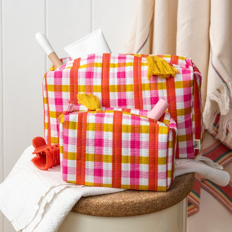 Necessaire grande xadrez rosa