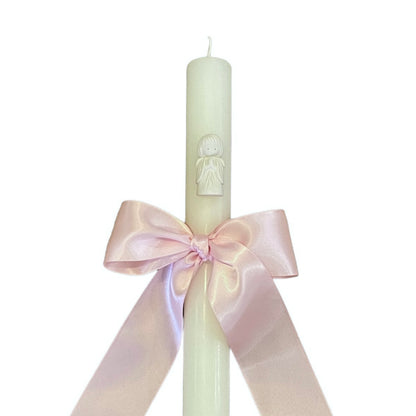 vela de baptismo - anjinho gesso laço cetim/tecido
