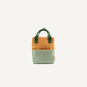 Mochila pequena amarela/menta alças verdes