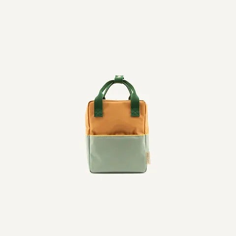 Mochila pequena amarela/menta alças verdes