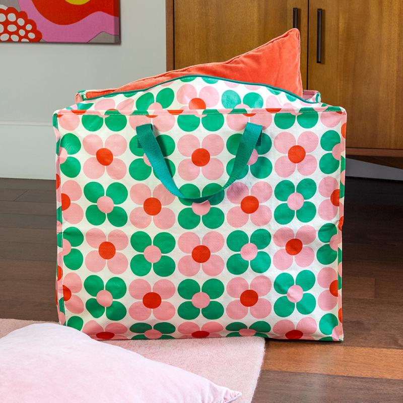 Saco jumbo pink and green daisy