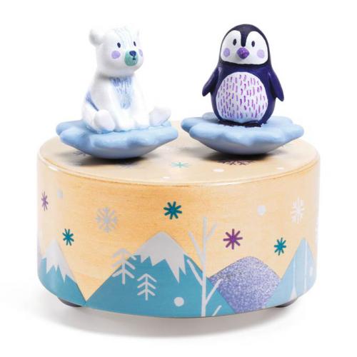 Caixa de música urso e pinguim gelo