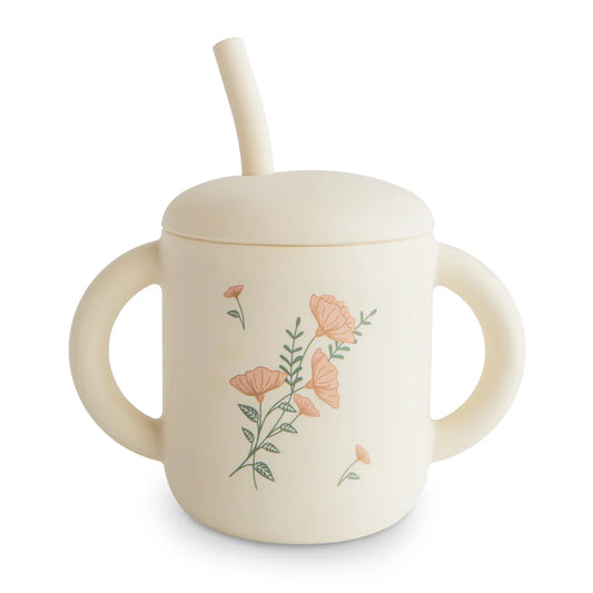 Copo silicone com palhinha pink flowers