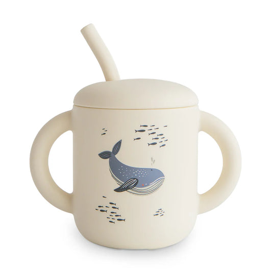 Copo silicone com palhinha whales