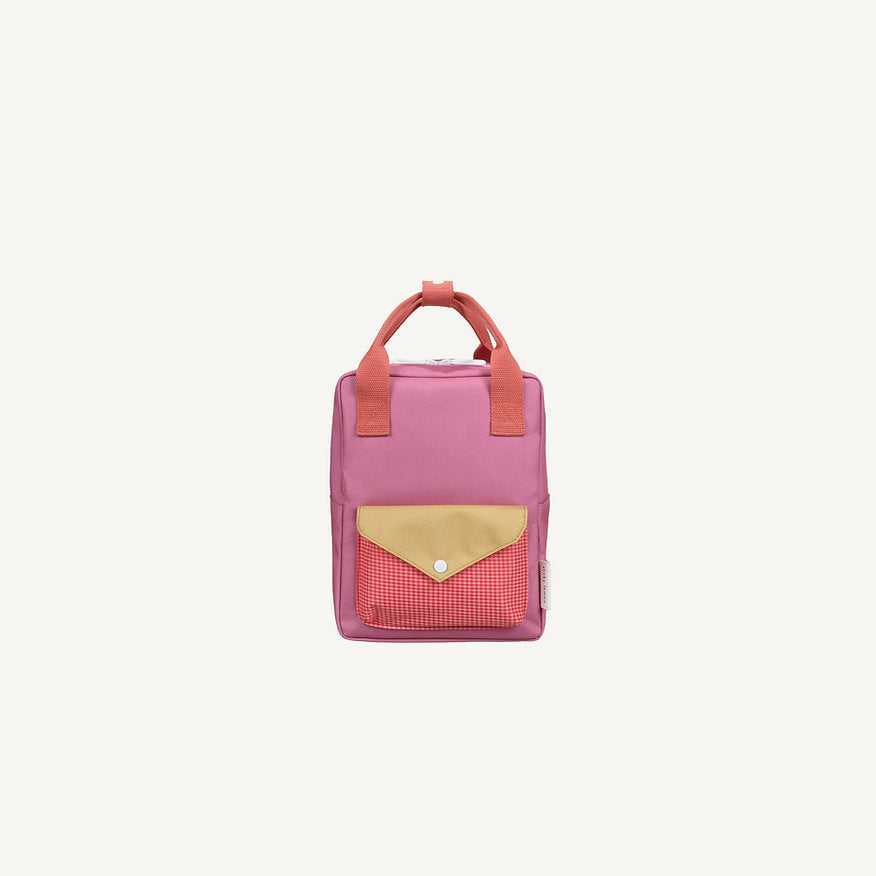 Mochila pequena rosa bolso envelope coral quadrados