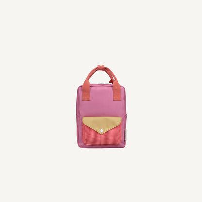Mochila pequena rosa bolso envelope coral quadrados