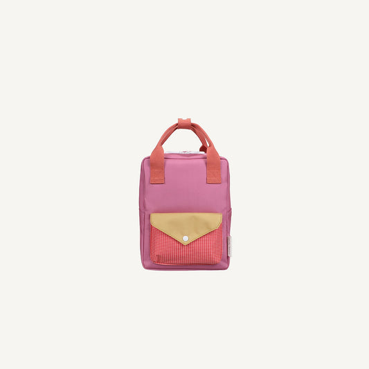 Mochila pequena rosa bolso envelope coral quadrados