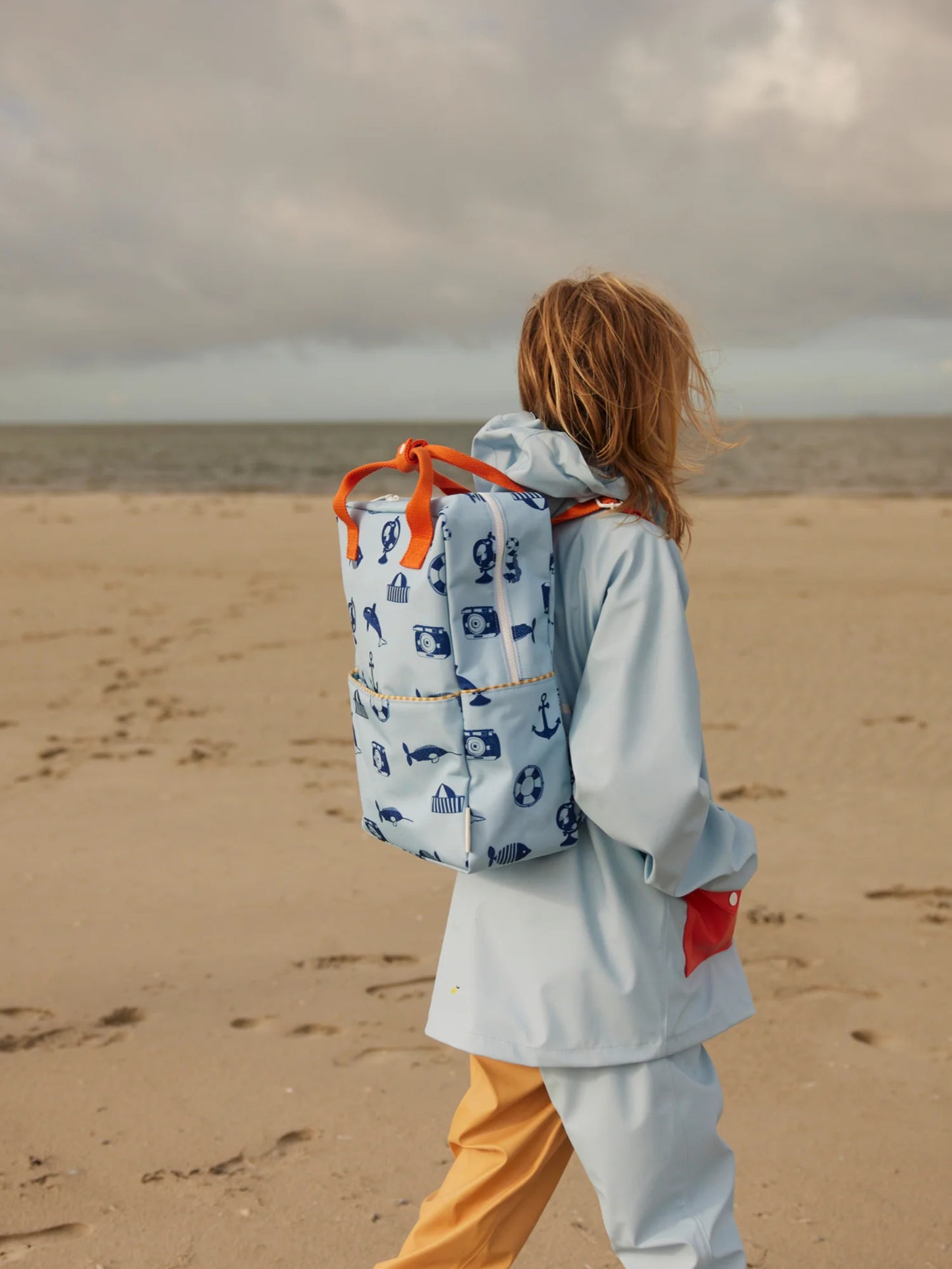 Mochila grande azul desenhos náuticos