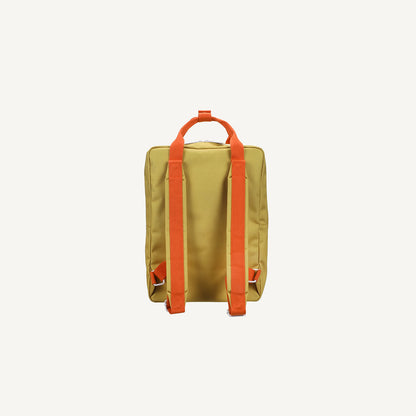 Mochila grande amarela envelope castanho quadradinhos
