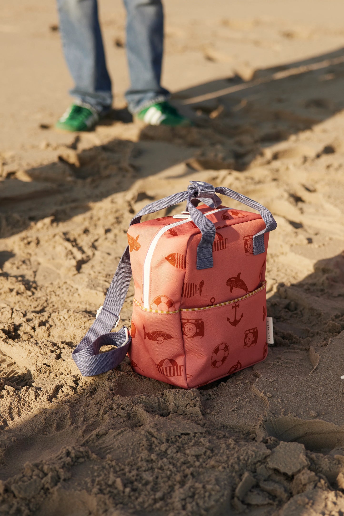 Mochila pequena coral desenhos náuticos