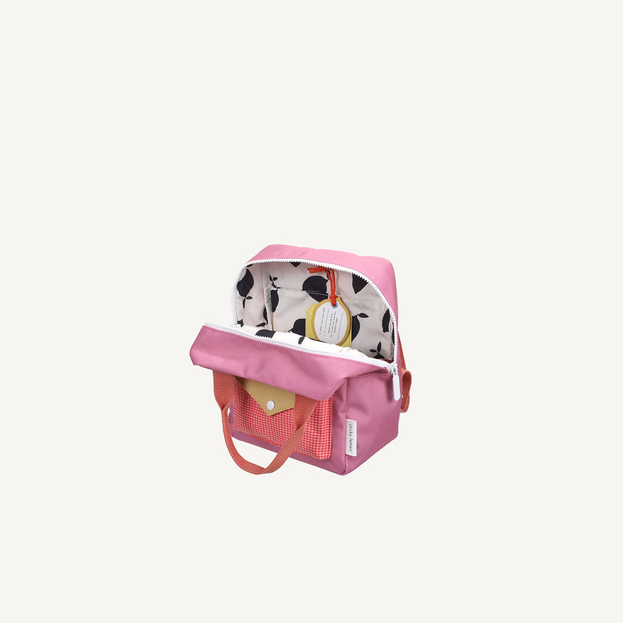 Mochila pequena rosa bolso envelope coral quadrados