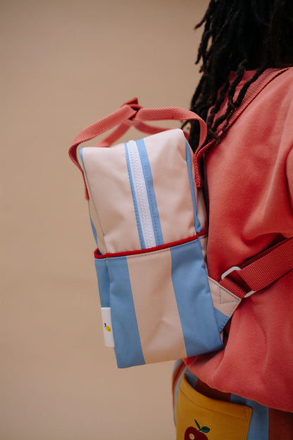 Mochila pequena riscas azul/creme