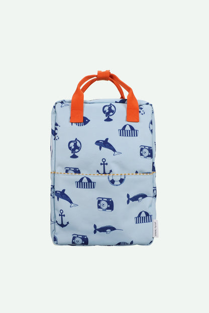 Mochila grande azul desenhos náuticos