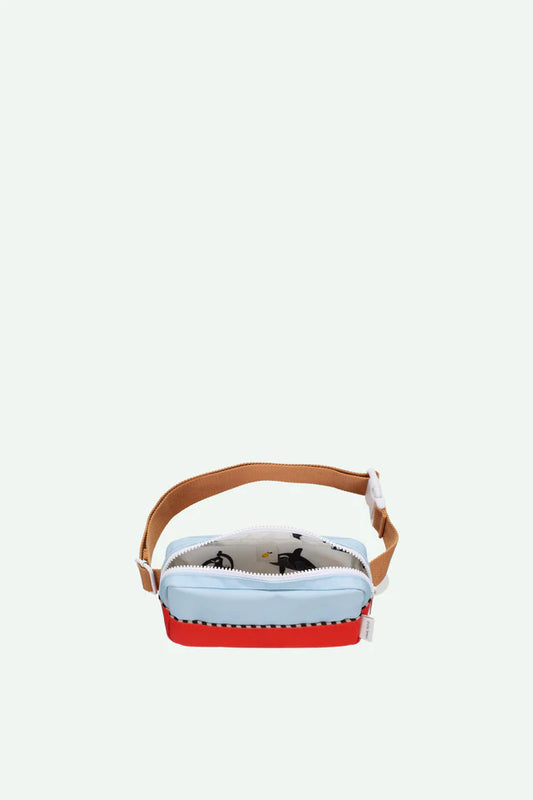 Bolsa cintura pequena metade azul/encarnada