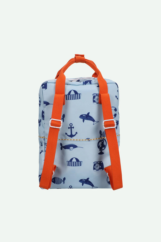 Mochila grande azul desenhos náuticos