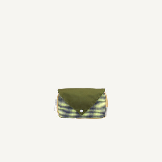 Bolsa de cintura pequena envelope verde quadradinhos