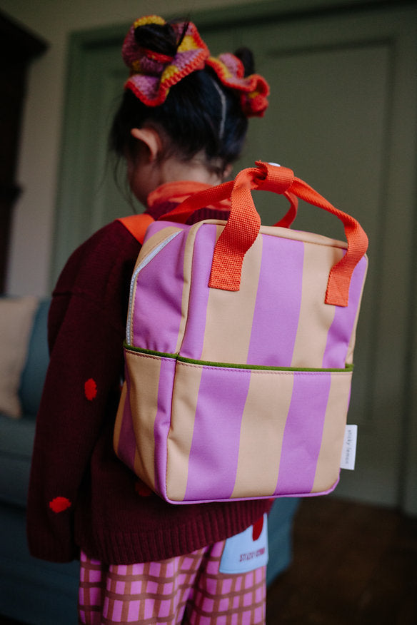 Mochila pequena riscas rosa/amarelo