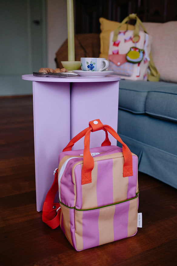 Mochila pequena riscas rosa/amarelo