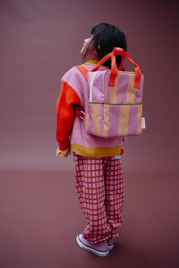 Mochila pequena riscas rosa/amarelo