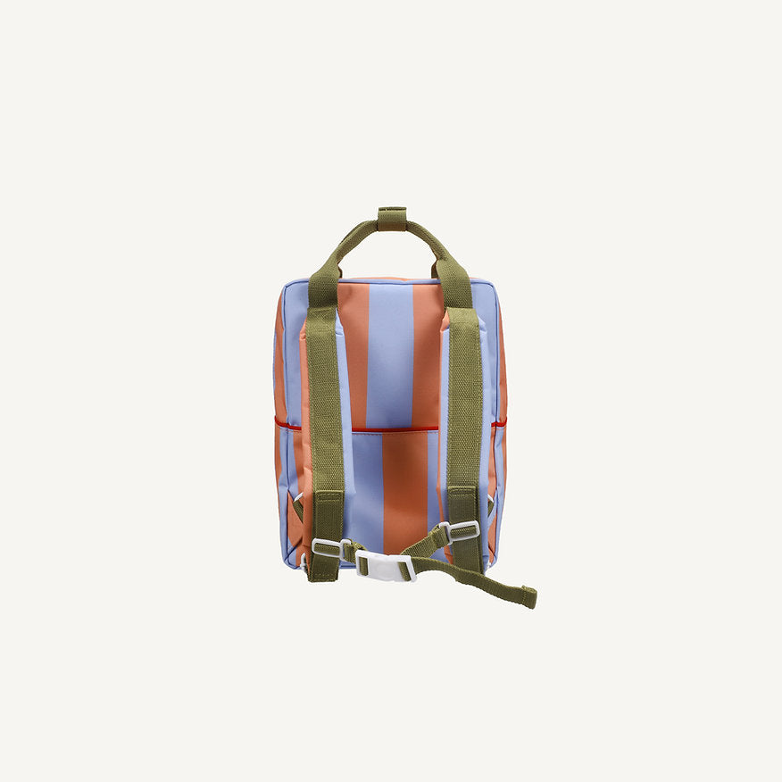 Mochila média riscas azul/coral