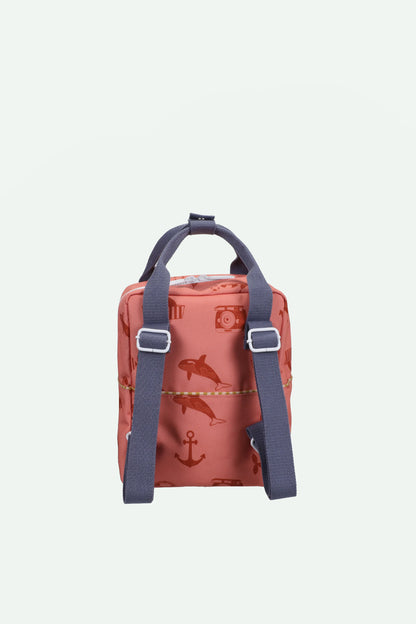 Mochila pequena coral desenhos náuticos