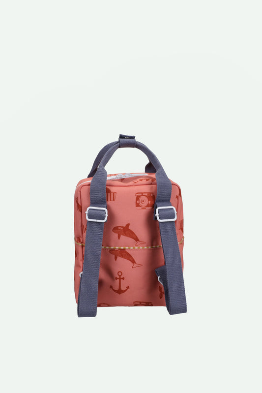 Mochila pequena coral desenhos náuticos