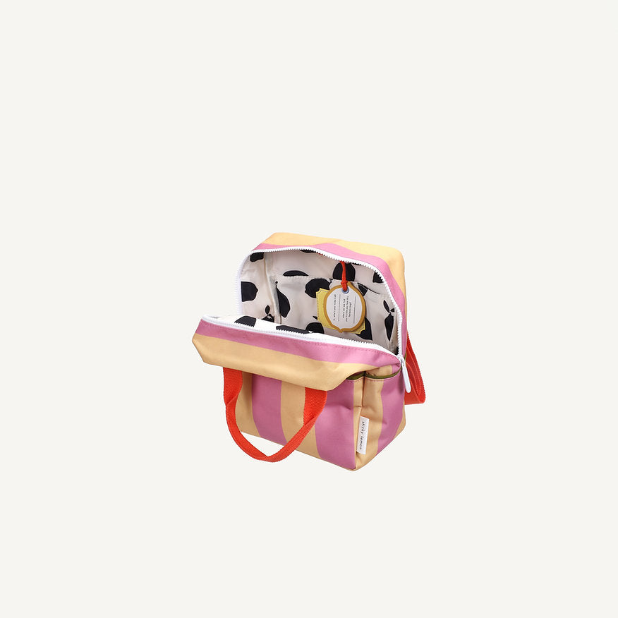 Mochila pequena riscas rosa/amarelo
