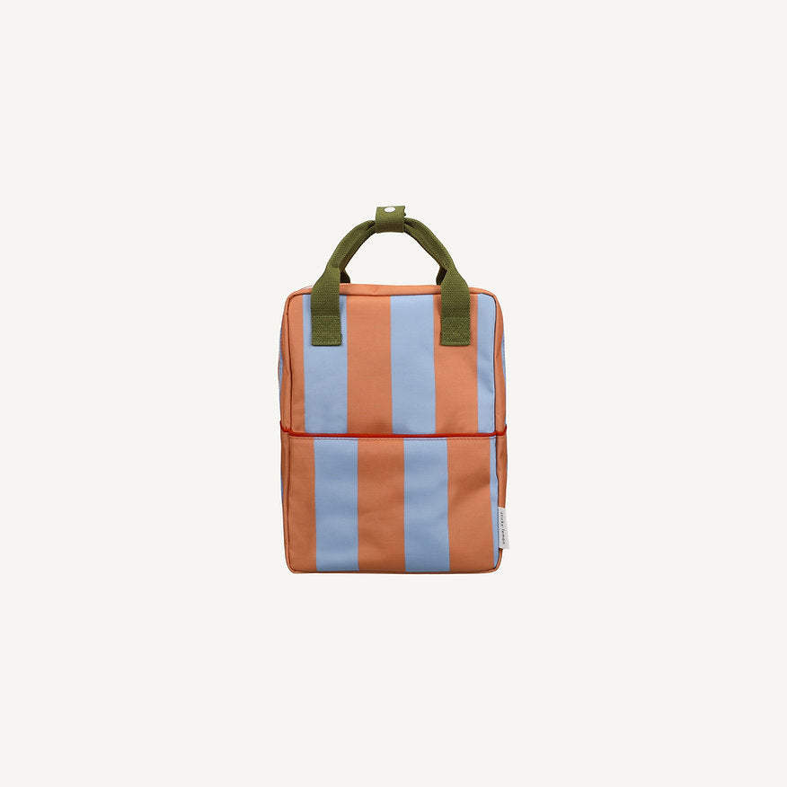 Mochila média riscas azul/coral