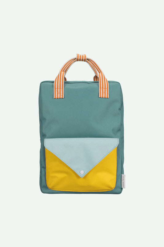 Mochila grande menta bolso envelope amarelo