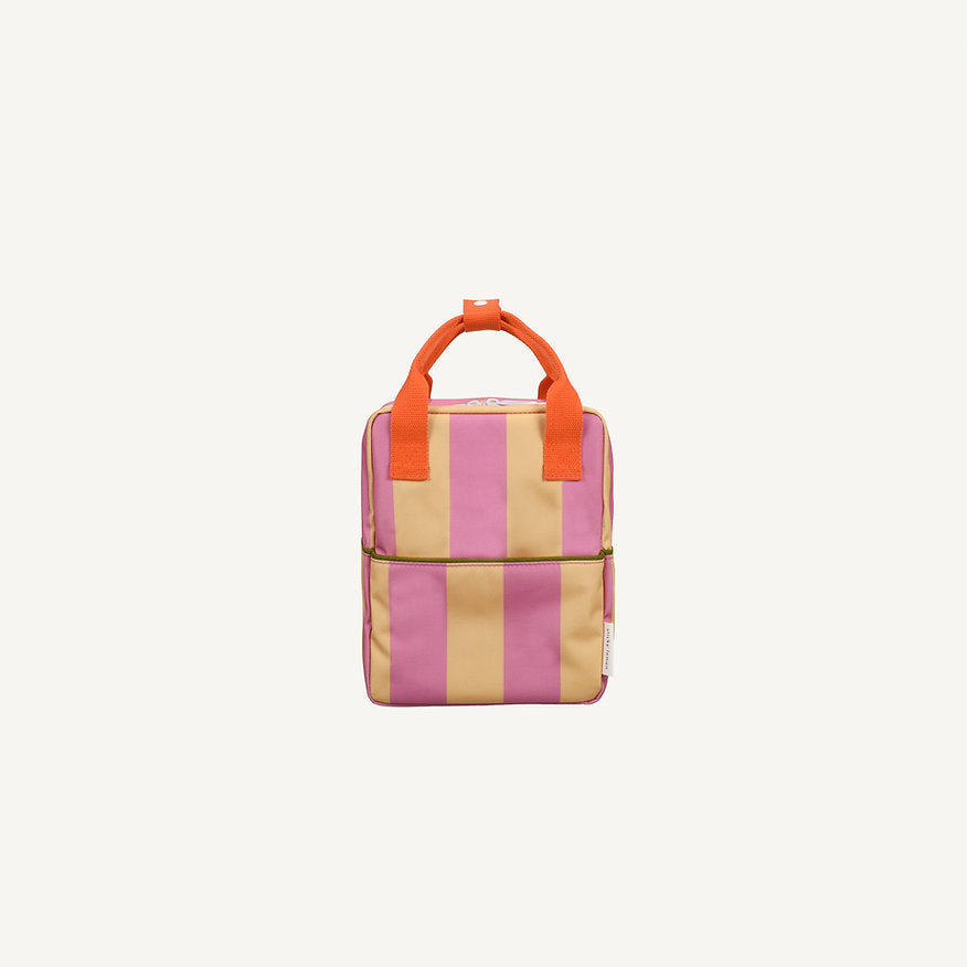 Mochila pequena riscas rosa/amarelo