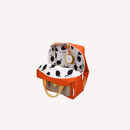 Mochila média laranja envelope castanho quadradinhos