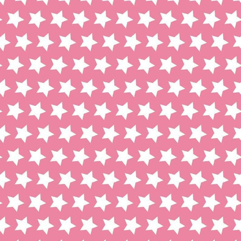 Tecido rosa estrelas brancas