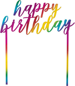 Topo bolo Happy Birthday arco-íris