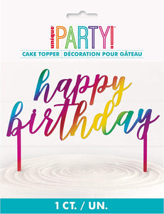 Topo bolo Happy Birthday arco-íris