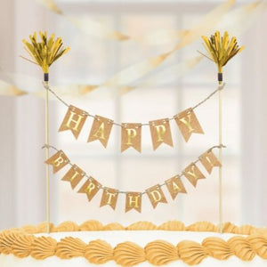 Topo de bolo "happy Birthday" dourado