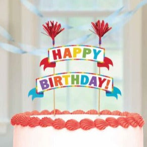 Topo de bolo "happy Birthday" multicolor metálico