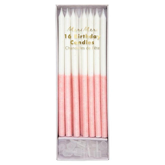 Velas compridas metade glitter - rosa claro