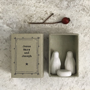 Presépio caixa de fósforos - Jesus, Maria e José
