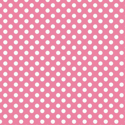Tecido rosa forte bolas brancas