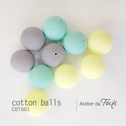 Cotton balls cinza & verde-água & amarelo