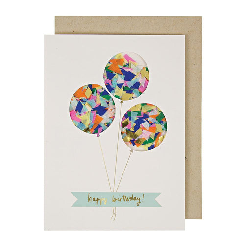 Cartão aniversário balões confetti