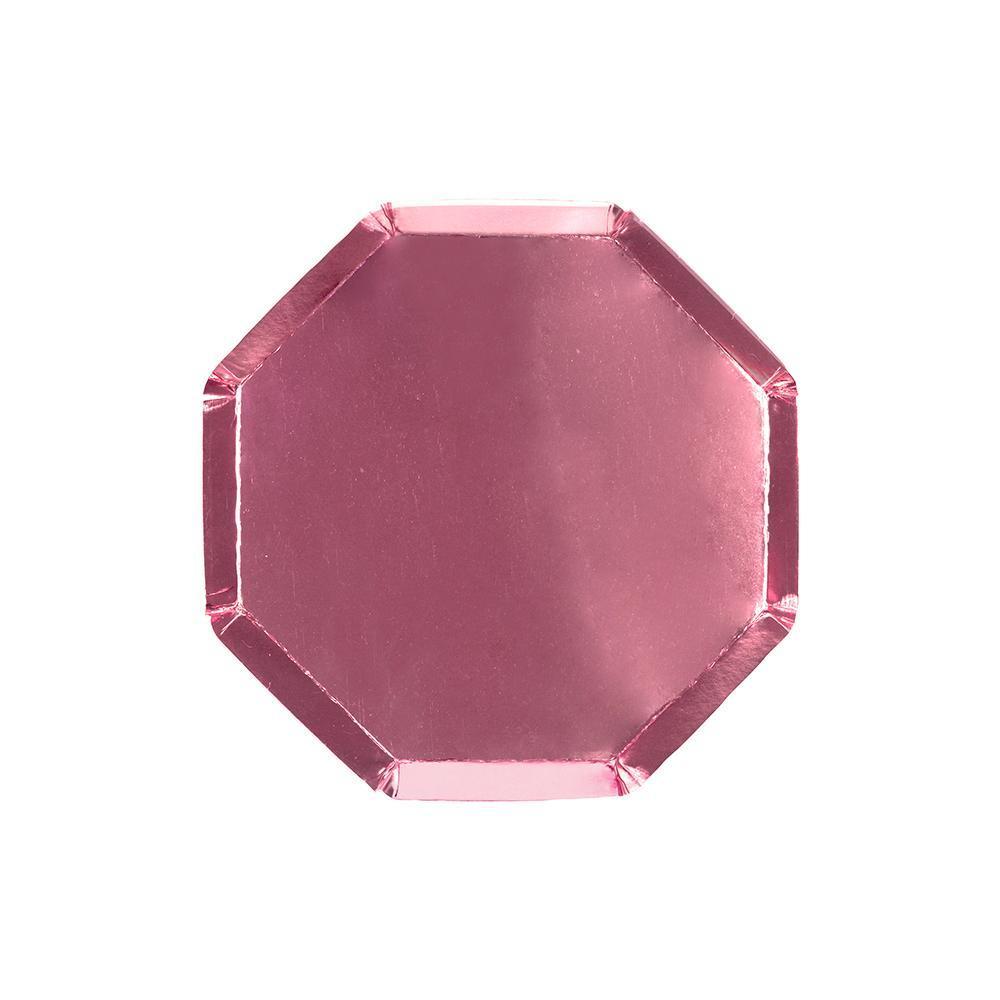 Pratos octogonais rosa metálico